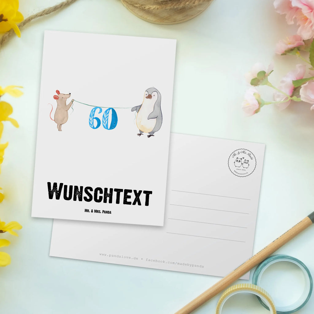 Personalisierte Postkarte 60. Geburtstag Maus Pinguin Postkarte mit Namen, Postkarte bedrucken, Postkarte mit Wunschtext, Postkarte personalisierbar, Geschenkkarte mit Namen, Grußkarte mit Namen, Karte mit Namen, Einladung mit Namen, Ansichtskarte mit Namen, Geschenkkarte mit Wunschtext, Grußkarte mit Wunschtext, Karte mit Wunschtext, Einladung mit Wunschtext, Ansichtskarte mit Wunschtext, Geburtstag, Geburtstagsgeschenk, Geschenk, Party, Feiern, Torte, Kuchen