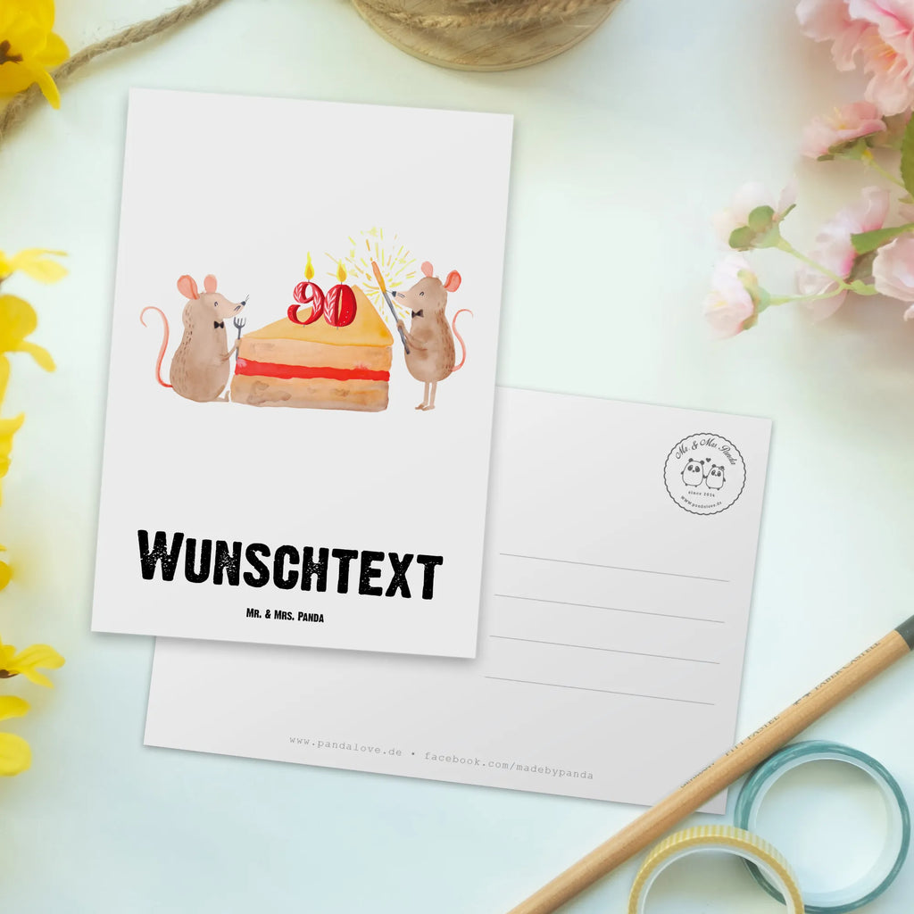 Personalisierte Postkarte 90. Geburtstag Mäuse Kuchen Postkarte mit Namen, Postkarte bedrucken, Postkarte mit Wunschtext, Postkarte personalisierbar, Geschenkkarte mit Namen, Grußkarte mit Namen, Karte mit Namen, Einladung mit Namen, Ansichtskarte mit Namen, Geschenkkarte mit Wunschtext, Grußkarte mit Wunschtext, Karte mit Wunschtext, Einladung mit Wunschtext, Ansichtskarte mit Wunschtext, Geburtstag, Geburtstagsgeschenk, Geschenk, Maus, Geburtstage, Happy Birthday, Geburtstagsfeier