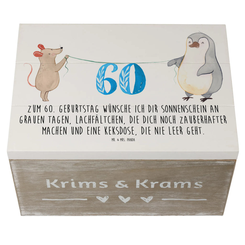 Holzkiste 60. Geburtstag Maus Pinguin Holzkiste, Kiste, Schatzkiste, Truhe, Schatulle, XXL, Erinnerungsbox, Erinnerungskiste, Dekokiste, Aufbewahrungsbox, Geschenkbox, Geschenkdose, Geburtstag, Geburtstagsgeschenk, Geschenk, Party, Feiern, Torte, Kuchen