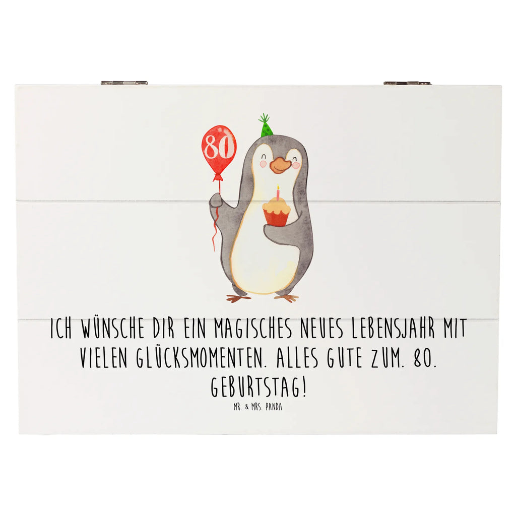 Holzkiste 80. Geburtstag Pinguin Luftballon Holzkiste, Kiste, Schatzkiste, Truhe, Schatulle, XXL, Erinnerungsbox, Erinnerungskiste, Dekokiste, Aufbewahrungsbox, Geschenkbox, Geschenkdose, Geburtstag, Geburtstagsgeschenk, Geschenk, Pinguin, Geburtstage, Happy Birthday, Geburtstagsfeier