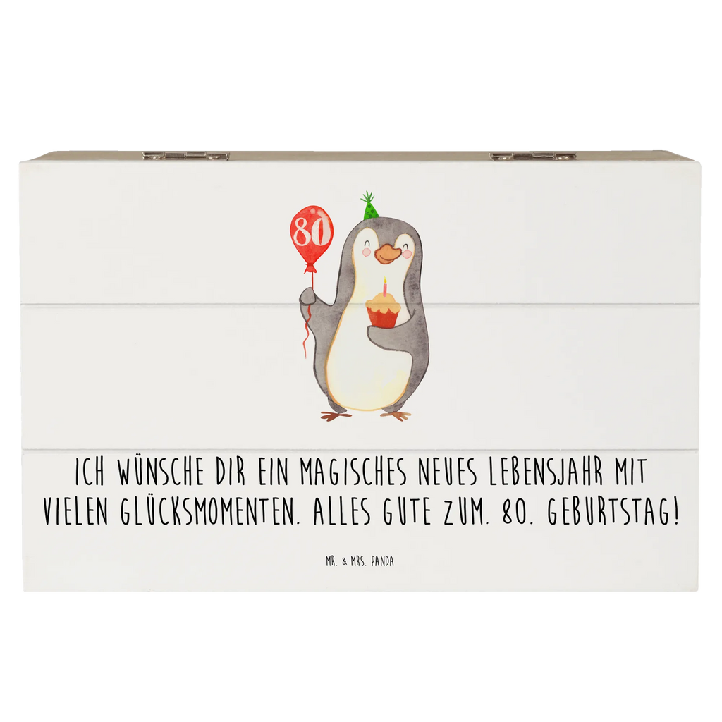 Holzkiste 80. Geburtstag Pinguin Luftballon Holzkiste, Kiste, Schatzkiste, Truhe, Schatulle, XXL, Erinnerungsbox, Erinnerungskiste, Dekokiste, Aufbewahrungsbox, Geschenkbox, Geschenkdose, Geburtstag, Geburtstagsgeschenk, Geschenk, Pinguin, Geburtstage, Happy Birthday, Geburtstagsfeier