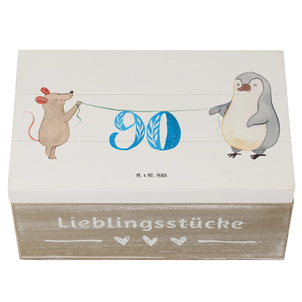 Holzkiste 90. Geburtstag Maus Pinguin Holzkiste, Kiste, Schatzkiste, Truhe, Schatulle, XXL, Erinnerungsbox, Erinnerungskiste, Dekokiste, Aufbewahrungsbox, Geschenkbox, Geschenkdose, Geburtstag, Geburtstagsgeschenk, Geschenk, Party, Feiern, Torte, Kuchen