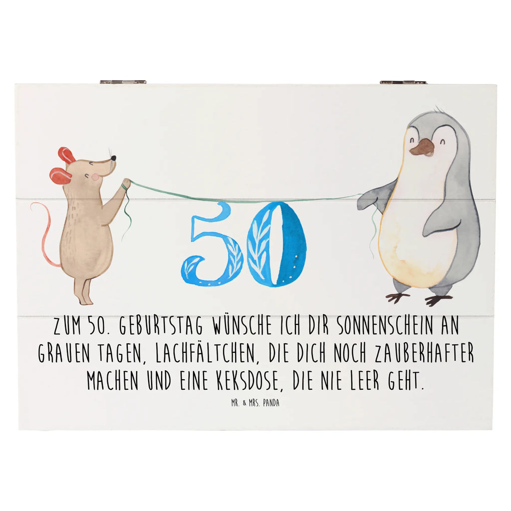 Holzkiste 50. Geburtstag Maus Pinguin Holzkiste, Kiste, Schatzkiste, Truhe, Schatulle, XXL, Erinnerungsbox, Erinnerungskiste, Dekokiste, Aufbewahrungsbox, Geschenkbox, Geschenkdose, Geburtstag, Geburtstagsgeschenk, Geschenk, Party, Feiern, Torte, Kuchen