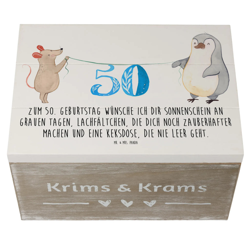 Holzkiste 50. Geburtstag Maus Pinguin Holzkiste, Kiste, Schatzkiste, Truhe, Schatulle, XXL, Erinnerungsbox, Erinnerungskiste, Dekokiste, Aufbewahrungsbox, Geschenkbox, Geschenkdose, Geburtstag, Geburtstagsgeschenk, Geschenk, Party, Feiern, Torte, Kuchen