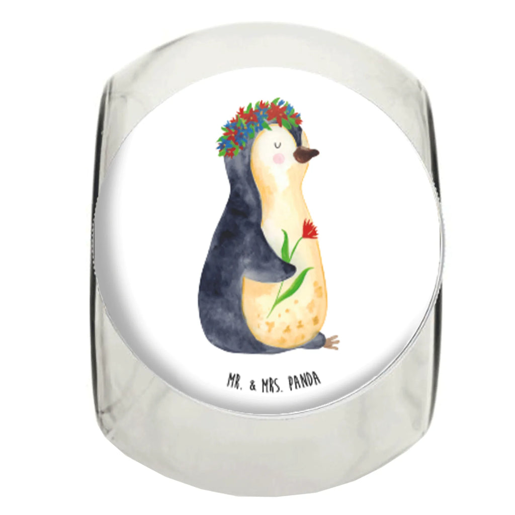 Bonbonglas Pinguin Blumenkranz Vorratsdose, Vorratsbehälter, Süßigkeitenglas, Süßigkeitendose, Kaffeedose, Müslidose, Teedose, Keksbehälter, Keksedose, Glasdose, Glasbälter, Vorratsglas, Küchenbehälter, Aufbewahrungsdose, Aufbewahungsglas, Gewürzdose, Küchenorganizer, Snackdose, Pinguin, Pinguine, Blumenkranz, Universum, Leben, Wünsche, Ziele, Lebensziele, Motivation, Lebenslust, Liebeskummer, Geschenkidee