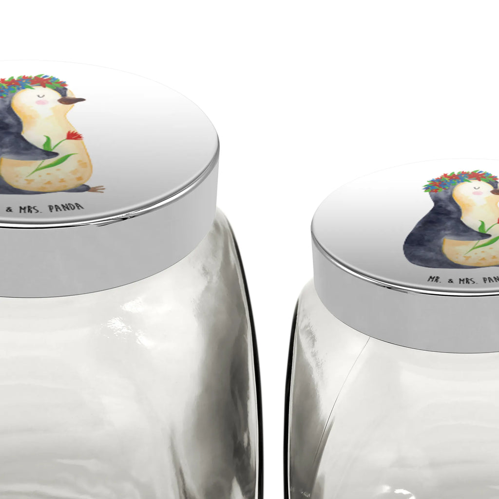 Bonbonglas Pinguin Blumenkranz Vorratsdose, Vorratsbehälter, Süßigkeitenglas, Süßigkeitendose, Kaffeedose, Müslidose, Teedose, Keksbehälter, Keksedose, Glasdose, Glasbälter, Vorratsglas, Küchenbehälter, Aufbewahrungsdose, Aufbewahungsglas, Gewürzdose, Küchenorganizer, Snackdose, Pinguin, Pinguine, Blumenkranz, Universum, Leben, Wünsche, Ziele, Lebensziele, Motivation, Lebenslust, Liebeskummer, Geschenkidee