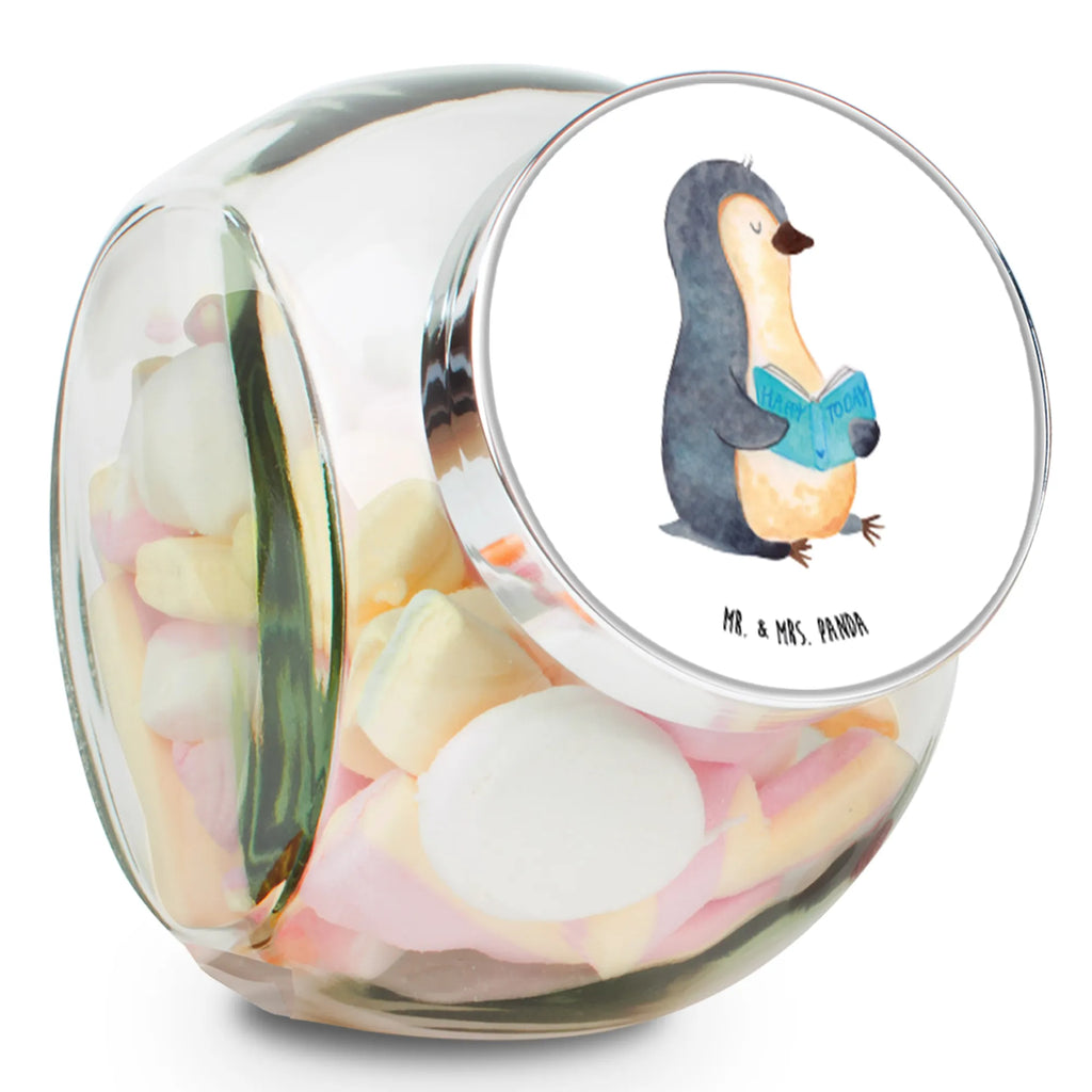 Bonbonglas Pinguin Buch Vorratsdose, Vorratsbehälter, Süßigkeitenglas, Süßigkeitendose, Kaffeedose, Müslidose, Teedose, Keksbehälter, Keksedose, Glasdose, Glasbälter, Vorratsglas, Küchenbehälter, Aufbewahrungsdose, Aufbewahungsglas, Gewürzdose, Küchenorganizer, Snackdose, Pinguin, Pinguine, Buch, Lesen, Bücherwurm, Nichtstun, Faulenzen, Ferien, Urlaub, Freizeit