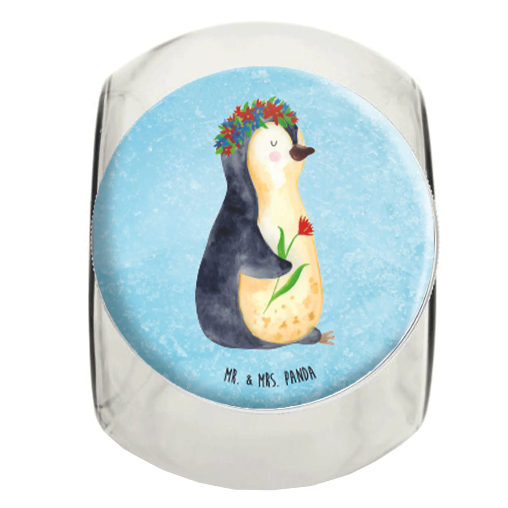 Bonbonglas Pinguin Blumenkranz Vorratsdose, Vorratsbehälter, Süßigkeitenglas, Süßigkeitendose, Kaffeedose, Müslidose, Teedose, Keksbehälter, Keksedose, Glasdose, Glasbälter, Vorratsglas, Küchenbehälter, Aufbewahrungsdose, Aufbewahungsglas, Gewürzdose, Küchenorganizer, Snackdose, Pinguin, Pinguine, Blumenkranz, Universum, Leben, Wünsche, Ziele, Lebensziele, Motivation, Lebenslust, Liebeskummer, Geschenkidee