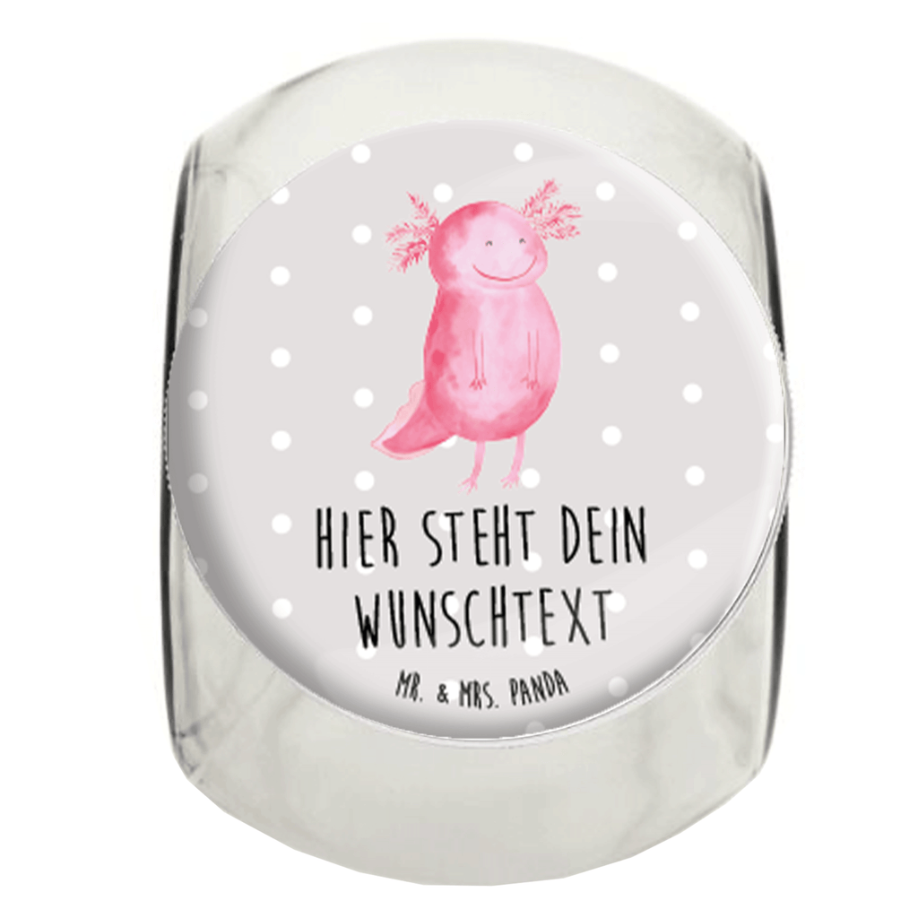 Personalisiertes Bonbonglas Axolotl glücklich Vorratsdose, Vorratsbehälter, Süßigkeitenglas, Süßigkeitendose, Kaffeedose, Müslidose, Teedose, Keksbehälter, Keksedose, Glasdose, Glasbälter, Vorratsglas, Küchenbehälter, Aufbewahrungsdose, Aufbewahungsglas, Gewürzdose, Küchenorganizer, Snackdose, Axolotl, Molch, Axolot, Schwanzlurch, Lurch, Lurche, Motivation, gute Laune