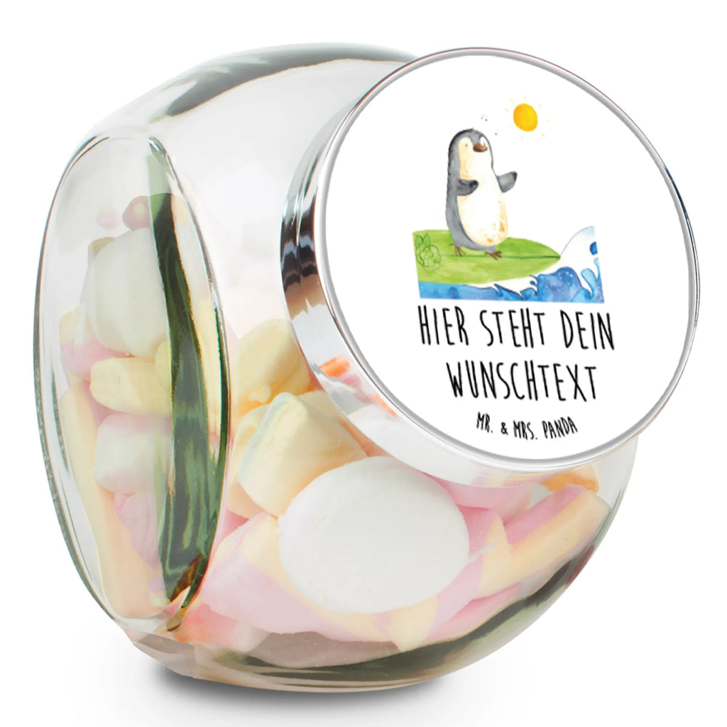 Personalisiertes Bonbonglas Pinguin Surfer Vorratsdose, Vorratsbehälter, Süßigkeitenglas, Süßigkeitendose, Kaffeedose, Müslidose, Teedose, Keksbehälter, Keksedose, Glasdose, Glasbälter, Vorratsglas, Küchenbehälter, Aufbewahrungsdose, Aufbewahungsglas, Gewürzdose, Küchenorganizer, Snackdose, Pinguin, Pinguine, surfen, Surfer, Hawaii, Urlaub, Wellen, Wellen reiten, Portugal