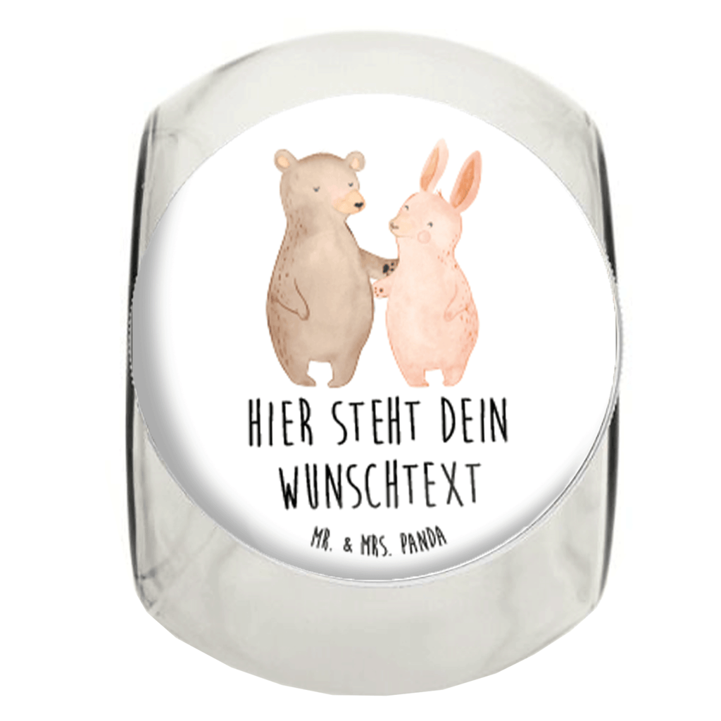 Personalisiertes Bonbonglas Bär und Hase Umarmen Vorratsdose, Vorratsbehälter, Süßigkeitenglas, Süßigkeitendose, Kaffeedose, Müslidose, Teedose, Keksbehälter, Keksedose, Glasdose, Glasbälter, Vorratsglas, Küchenbehälter, Aufbewahrungsdose, Aufbewahungsglas, Gewürzdose, Küchenorganizer, Snackdose, Liebe, Partner, Freund, Freundin, Ehemann, Ehefrau, Heiraten, Verlobung, Heiratsantrag, Liebesgeschenk, Jahrestag, Hocheitstag, Freunde, bester Freund, Hase, Bär, Bärchen, best friends