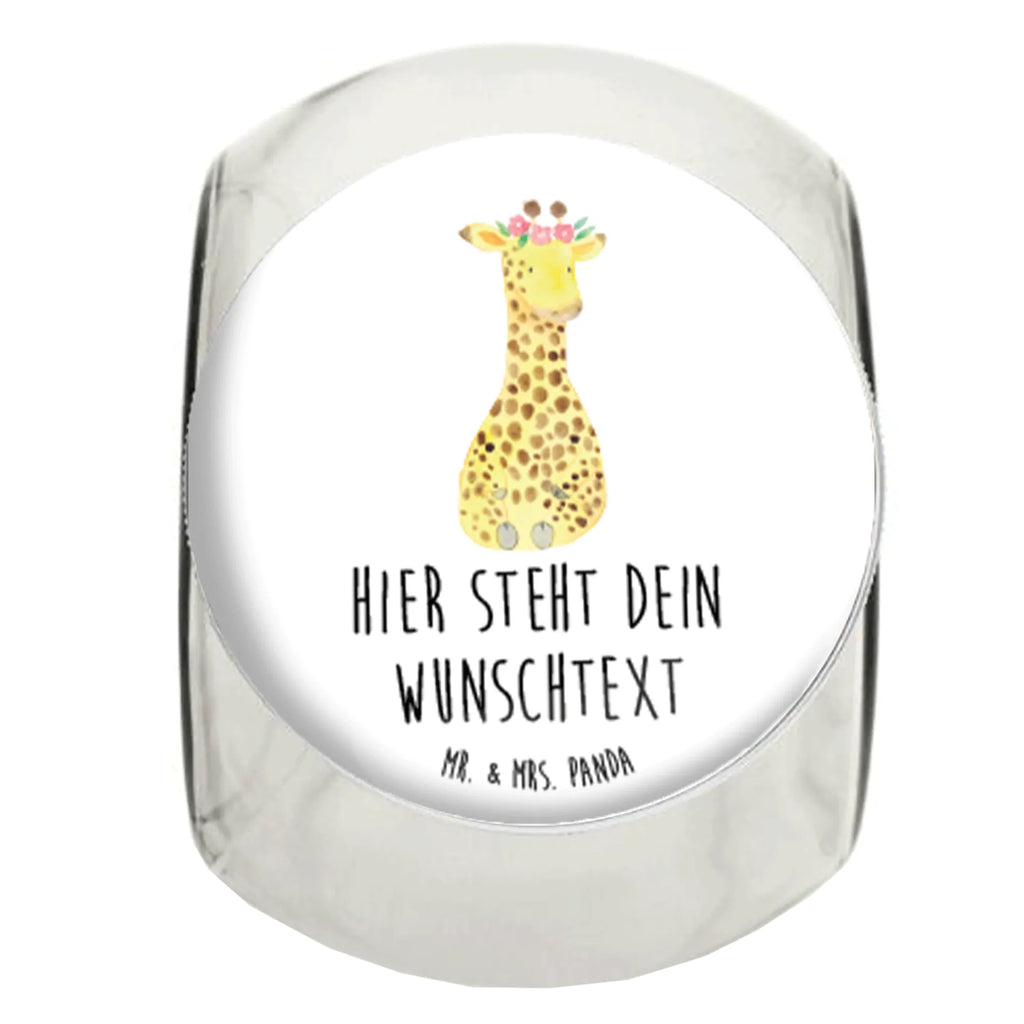 Personalisiertes Bonbonglas Giraffe Blumenkranz Vorratsdose, Vorratsbehälter, Süßigkeitenglas, Süßigkeitendose, Kaffeedose, Müslidose, Teedose, Keksbehälter, Keksedose, Glasdose, Glasbälter, Vorratsglas, Küchenbehälter, Aufbewahrungsdose, Aufbewahungsglas, Gewürzdose, Küchenorganizer, Snackdose, Afrika, Wildtiere, Giraffe, Blumenkranz, Abenteurer, Selbstliebe, Freundin