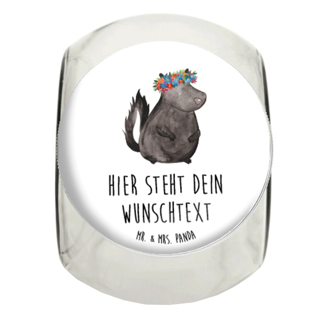 Personalisiertes Bonbonglas Stinktier Blumenmaedchen Vorratsdose, Vorratsbehälter, Süßigkeitenglas, Süßigkeitendose, Kaffeedose, Müslidose, Teedose, Keksbehälter, Keksedose, Glasdose, Glasbälter, Vorratsglas, Küchenbehälter, Aufbewahrungsdose, Aufbewahungsglas, Gewürzdose, Küchenorganizer, Snackdose, Stinktier, Skunk, Wildtier, Raubtier, Stinker, Stinki, Yoga, Namaste