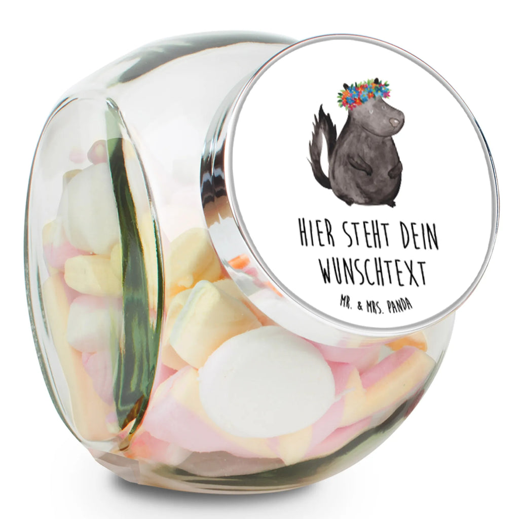 Personalisiertes Bonbonglas Stinktier Blumenmaedchen Vorratsdose, Vorratsbehälter, Süßigkeitenglas, Süßigkeitendose, Kaffeedose, Müslidose, Teedose, Keksbehälter, Keksedose, Glasdose, Glasbälter, Vorratsglas, Küchenbehälter, Aufbewahrungsdose, Aufbewahungsglas, Gewürzdose, Küchenorganizer, Snackdose, Stinktier, Skunk, Wildtier, Raubtier, Stinker, Stinki, Yoga, Namaste