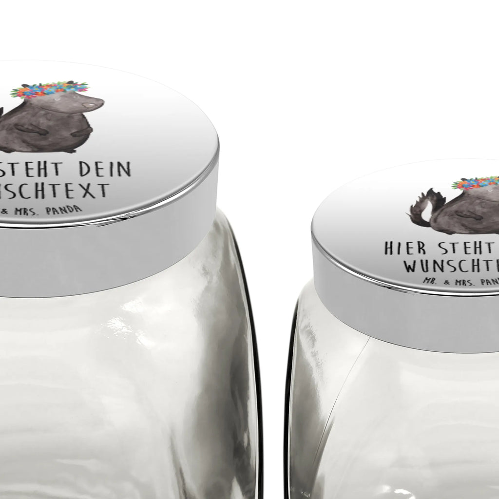 Personalisiertes Bonbonglas Stinktier Blumenmaedchen Vorratsdose, Vorratsbehälter, Süßigkeitenglas, Süßigkeitendose, Kaffeedose, Müslidose, Teedose, Keksbehälter, Keksedose, Glasdose, Glasbälter, Vorratsglas, Küchenbehälter, Aufbewahrungsdose, Aufbewahungsglas, Gewürzdose, Küchenorganizer, Snackdose, Stinktier, Skunk, Wildtier, Raubtier, Stinker, Stinki, Yoga, Namaste