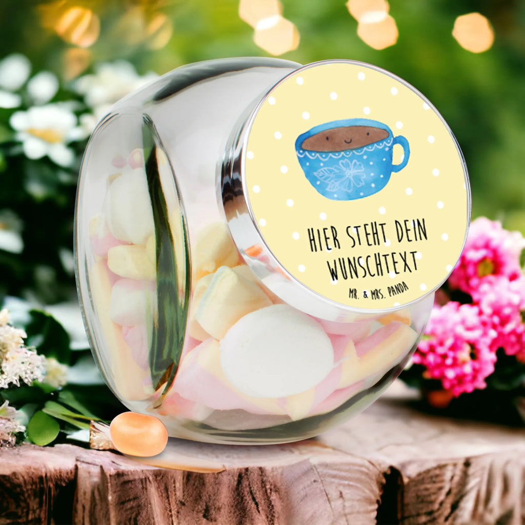 Personalisiertes Bonbonglas Kaffee Tasse Vorratsdose, Vorratsbehälter, Süßigkeitenglas, Süßigkeitendose, Kaffeedose, Müslidose, Teedose, Keksbehälter, Keksedose, Glasdose, Glasbälter, Vorratsglas, Küchenbehälter, Aufbewahrungsdose, Aufbewahungsglas, Gewürzdose, Küchenorganizer, Snackdose, Tiermotive, Gute Laune, lustige Sprüche, Tiere, Kaffee, Tasse, Liebe, Geschmack, Genuss, Glücklich