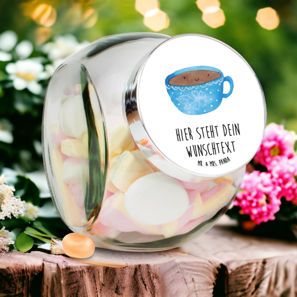 Personalisiertes Bonbonglas Kaffee Tasse Vorratsdose, Vorratsbehälter, Süßigkeitenglas, Süßigkeitendose, Kaffeedose, Müslidose, Teedose, Keksbehälter, Keksedose, Glasdose, Glasbälter, Vorratsglas, Küchenbehälter, Aufbewahrungsdose, Aufbewahungsglas, Gewürzdose, Küchenorganizer, Snackdose, Tiermotive, Gute Laune, lustige Sprüche, Tiere, Kaffee, Tasse, Liebe, Geschmack, Genuss, Glücklich