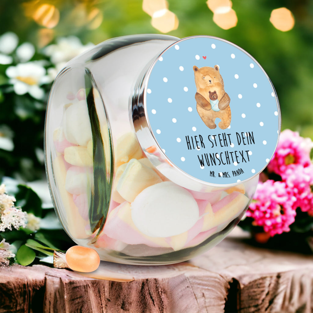 Personalisiertes Bonbonglas Bär mit Baby Vorratsdose, Vorratsbehälter, Süßigkeitenglas, Süßigkeitendose, Kaffeedose, Müslidose, Teedose, Keksbehälter, Keksedose, Glasdose, Glasbälter, Vorratsglas, Küchenbehälter, Aufbewahrungsdose, Aufbewahungsglas, Gewürzdose, Küchenorganizer, Snackdose, Bär, Teddy, Teddybär, Eltern, Mutter, Baby, Taufe, Geburt, Nichte, Neffe, Enkel, Enkelin, Täufling, Geburtstag, Glückwunsch