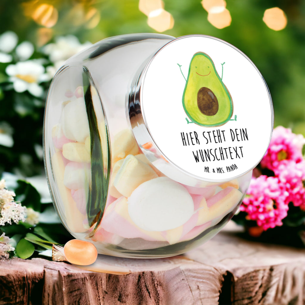 Personalisiertes Bonbonglas Avocado Happy Vorratsdose, Vorratsbehälter, Süßigkeitenglas, Süßigkeitendose, Kaffeedose, Müslidose, Teedose, Keksbehälter, Keksedose, Glasdose, Glasbälter, Vorratsglas, Küchenbehälter, Aufbewahrungsdose, Aufbewahungsglas, Gewürzdose, Küchenorganizer, Snackdose, Avocado, Veggie, Vegan, Gesund, Chaos