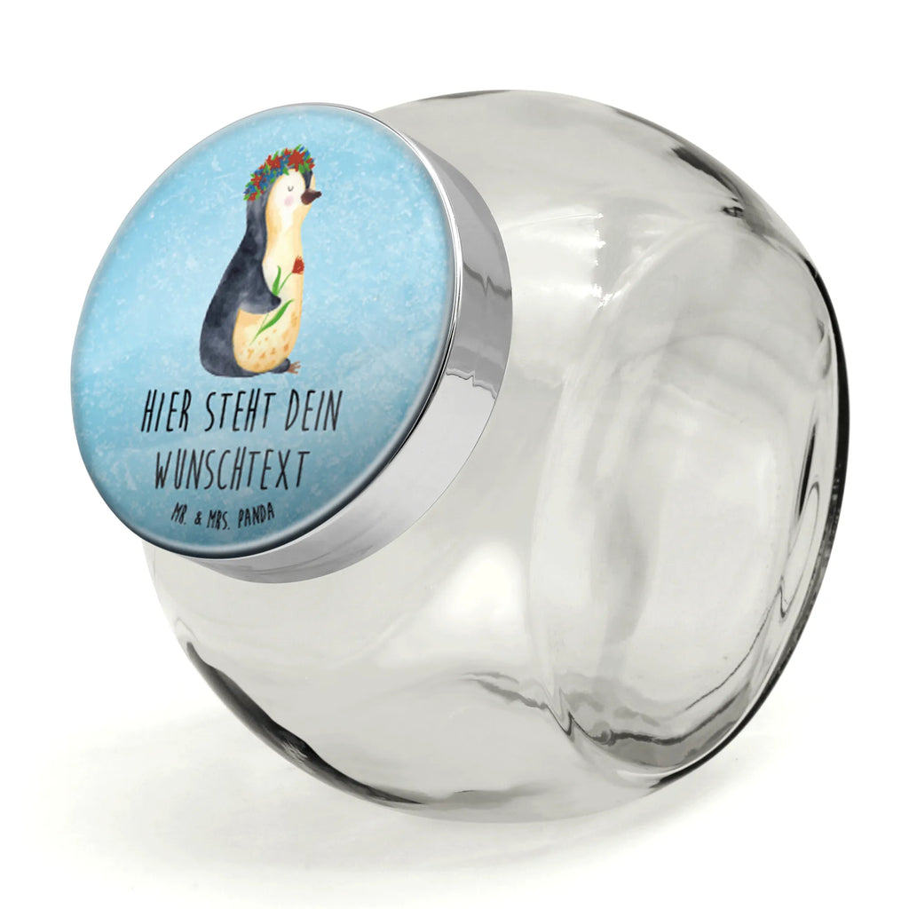 Personalisiertes Bonbonglas Pinguin Blumenkranz Vorratsdose, Vorratsbehälter, Süßigkeitenglas, Süßigkeitendose, Kaffeedose, Müslidose, Teedose, Keksbehälter, Keksedose, Glasdose, Glasbälter, Vorratsglas, Küchenbehälter, Aufbewahrungsdose, Aufbewahungsglas, Gewürzdose, Küchenorganizer, Snackdose, Pinguin, Pinguine, Blumenkranz, Universum, Leben, Wünsche, Ziele, Lebensziele, Motivation, Lebenslust, Liebeskummer, Geschenkidee