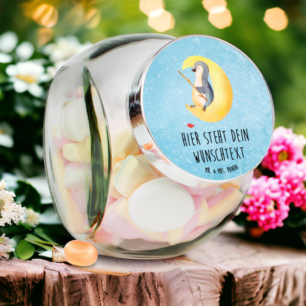 Personalisiertes Bonbonglas Pinguin Mond Vorratsdose, Vorratsbehälter, Süßigkeitenglas, Süßigkeitendose, Kaffeedose, Müslidose, Teedose, Keksbehälter, Keksedose, Glasdose, Glasbälter, Vorratsglas, Küchenbehälter, Aufbewahrungsdose, Aufbewahungsglas, Gewürzdose, Küchenorganizer, Snackdose, Pinguin, Pinguine, Spruch, schlafen, Nachtruhe, Einschlafen, Schlafzimmer, Schlafstörungen, Gästezimmer