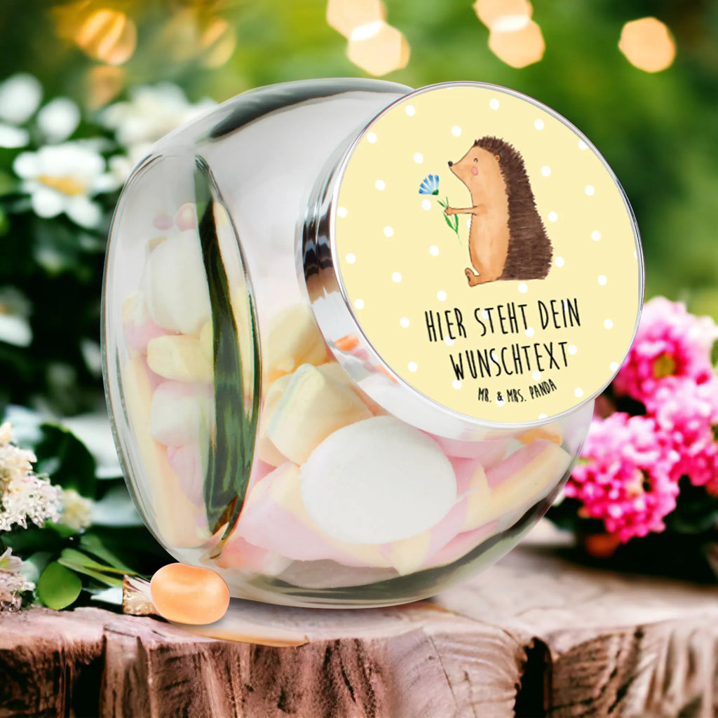 Personalisiertes Bonbonglas Igel mit Blume Vorratsdose, Vorratsbehälter, Süßigkeitenglas, Süßigkeitendose, Kaffeedose, Müslidose, Teedose, Keksbehälter, Keksedose, Glasdose, Glasbälter, Vorratsglas, Küchenbehälter, Aufbewahrungsdose, Aufbewahungsglas, Gewürzdose, Küchenorganizer, Snackdose, Tiermotive, Gute Laune, lustige Sprüche, Tiere, Igel, Gute Besserung, Genesungswünsche, Krankheit, Krankenhaus, krank, Besuch