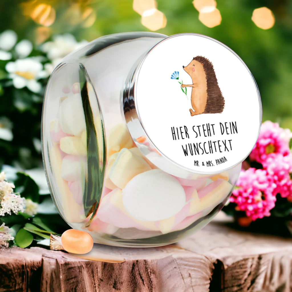 Personalisiertes Bonbonglas Igel mit Blume Vorratsdose, Vorratsbehälter, Süßigkeitenglas, Süßigkeitendose, Kaffeedose, Müslidose, Teedose, Keksbehälter, Keksedose, Glasdose, Glasbälter, Vorratsglas, Küchenbehälter, Aufbewahrungsdose, Aufbewahungsglas, Gewürzdose, Küchenorganizer, Snackdose, Tiermotive, Gute Laune, lustige Sprüche, Tiere, Igel, Gute Besserung, Genesungswünsche, Krankheit, Krankenhaus, krank, Besuch