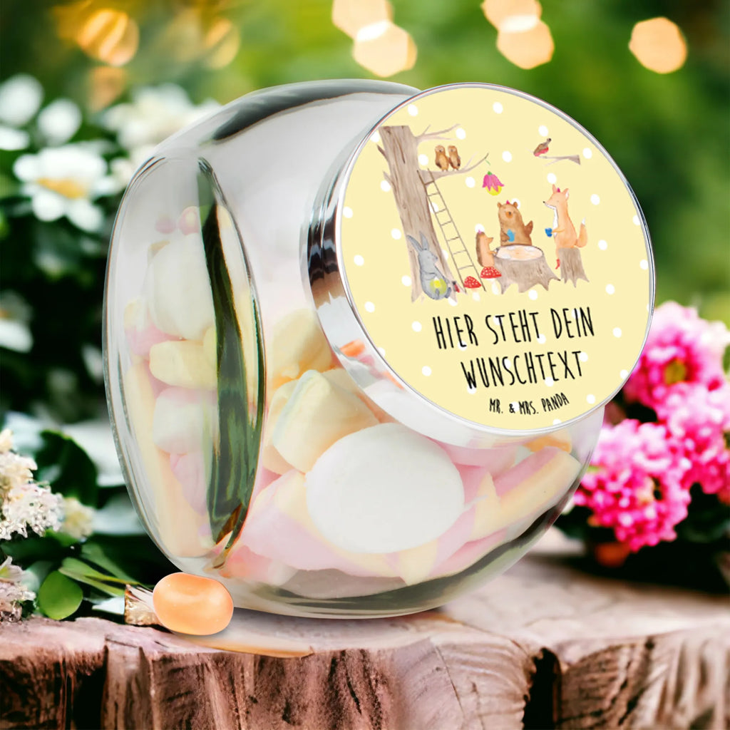 Personalisiertes Bonbonglas Waldtiere Picknick Vorratsdose, Vorratsbehälter, Süßigkeitenglas, Süßigkeitendose, Kaffeedose, Müslidose, Teedose, Keksbehälter, Keksedose, Glasdose, Glasbälter, Vorratsglas, Küchenbehälter, Aufbewahrungsdose, Aufbewahungsglas, Gewürzdose, Küchenorganizer, Snackdose, Tiermotive, Gute Laune, lustige Sprüche, Tiere, Waldtiere, Picknick, Wald, Fuchs, Hase, Igel, Maus, Eichhörnchen