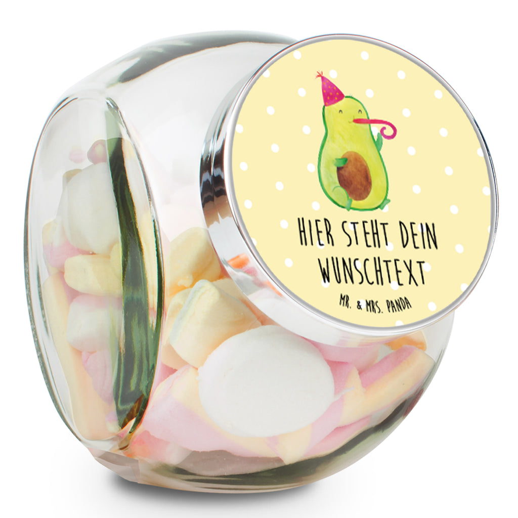 Personalisiertes Bonbonglas Avocado Partyhupe Vorratsdose, Vorratsbehälter, Süßigkeitenglas, Süßigkeitendose, Kaffeedose, Müslidose, Teedose, Keksbehälter, Keksedose, Glasdose, Glasbälter, Vorratsglas, Küchenbehälter, Aufbewahrungsdose, Aufbewahungsglas, Gewürzdose, Küchenorganizer, Snackdose, Avocado, Veggie, Vegan, Gesund, Party, Feierlichkeit, Feier, Fete, Geburtstag, Gute Laune, Tröte