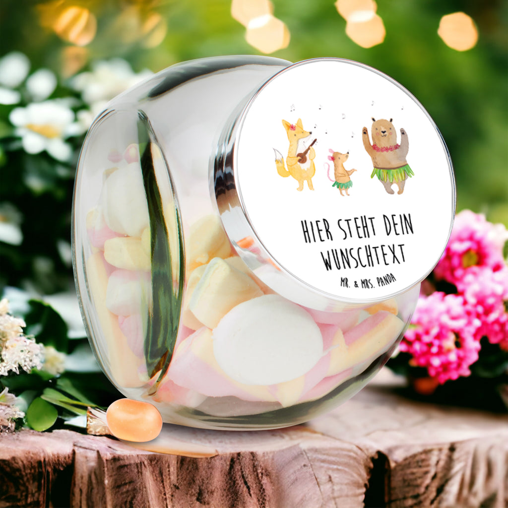 Personalisiertes Bonbonglas Waldtiere Aloha Vorratsdose, Vorratsbehälter, Süßigkeitenglas, Süßigkeitendose, Kaffeedose, Müslidose, Teedose, Keksbehälter, Keksedose, Glasdose, Glasbälter, Vorratsglas, Küchenbehälter, Aufbewahrungsdose, Aufbewahungsglas, Gewürzdose, Küchenorganizer, Snackdose, Tiermotive, Gute Laune, lustige Sprüche, Tiere, Wald, Waldtiere, Musik, Aloha, Bär, Hase, Igel, Tanzen, Leben, Lachen