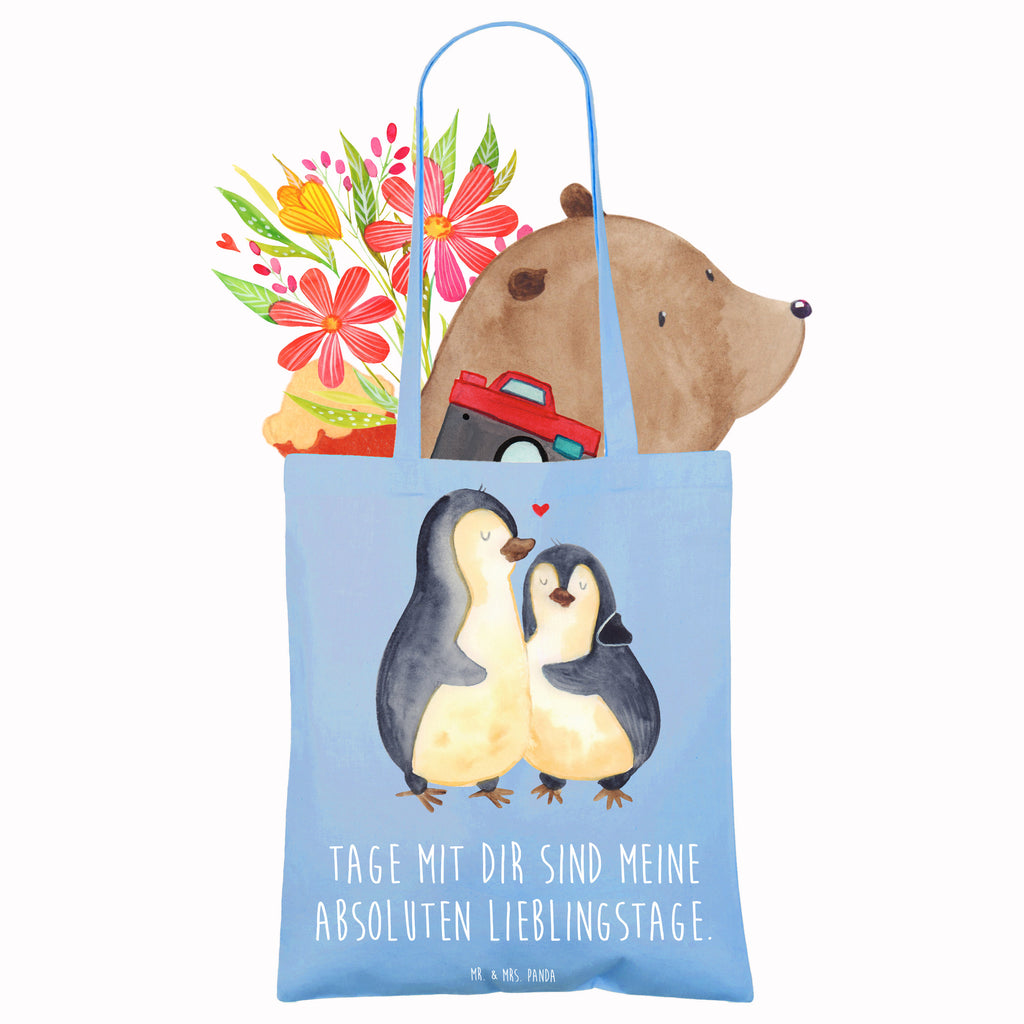 Tragetasche Pinguin umarmend Beuteltasche, Beutel, Einkaufstasche, Jutebeutel, Stoffbeutel, Tasche, Shopper, Umhängetasche, Strandtasche, Schultertasche, Stofftasche, Tragetasche, Badetasche, Jutetasche, Einkaufstüte, Laptoptasche, Pinguin, Liebe, Liebespaar, Liebesbeweis, Liebesgeschenk, Verlobung, Jahrestag, Hochzeitstag, Hochzeit, Hochzeitsgeschenk