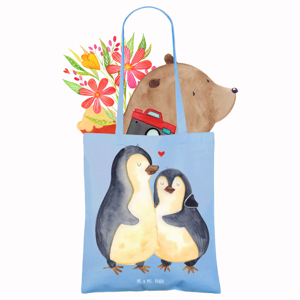 Tragetasche Pinguin umarmend Beuteltasche, Beutel, Einkaufstasche, Jutebeutel, Stoffbeutel, Tasche, Shopper, Umhängetasche, Strandtasche, Schultertasche, Stofftasche, Tragetasche, Badetasche, Jutetasche, Einkaufstüte, Laptoptasche, Pinguin, Liebe, Liebespaar, Liebesbeweis, Liebesgeschenk, Verlobung, Jahrestag, Hochzeitstag, Hochzeit, Hochzeitsgeschenk