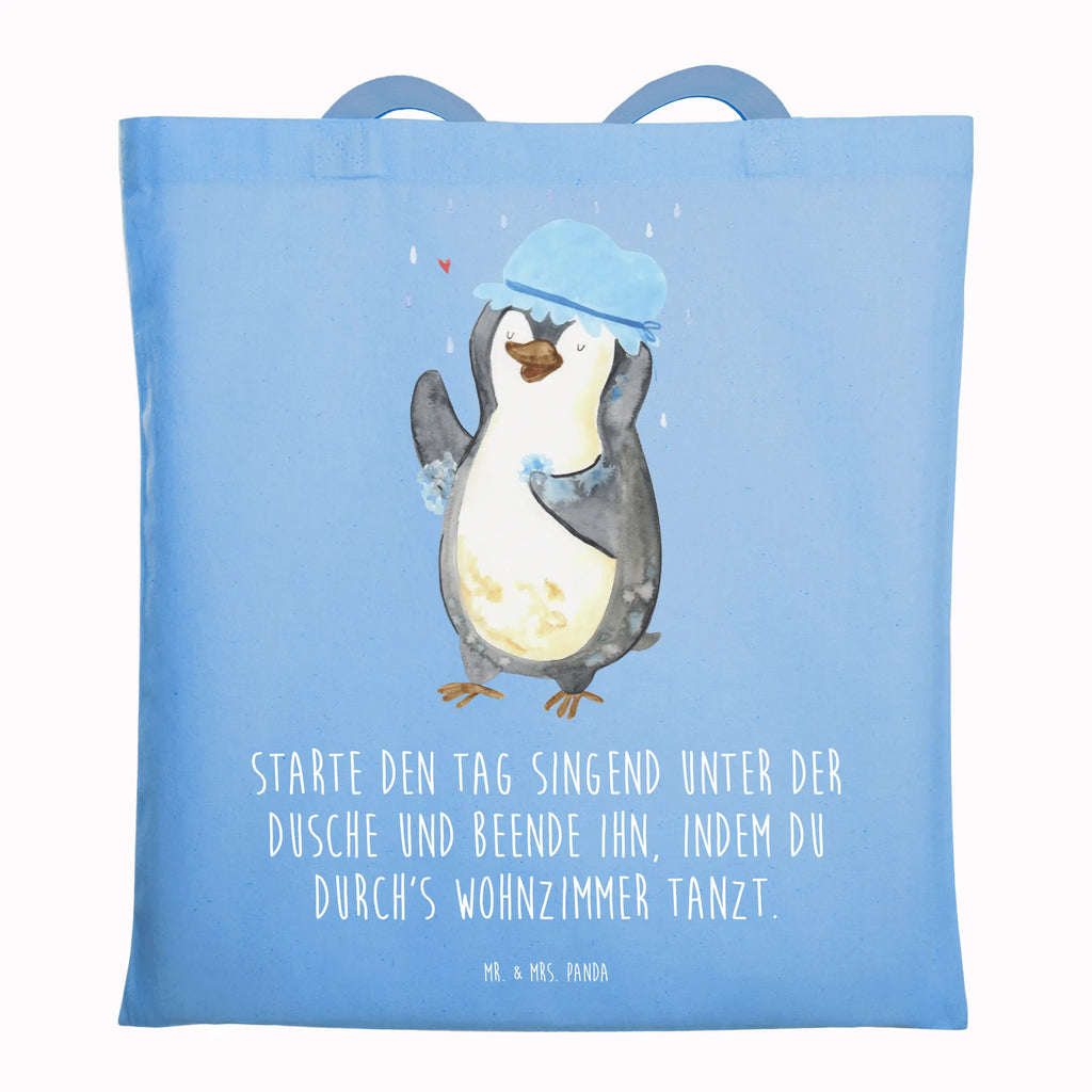 Tragetasche Pinguin Duschen Beuteltasche, Beutel, Einkaufstasche, Jutebeutel, Stoffbeutel, Tasche, Shopper, Umhängetasche, Strandtasche, Schultertasche, Stofftasche, Tragetasche, Badetasche, Jutetasche, Einkaufstüte, Laptoptasche, Pinguin, Pinguine, Dusche, duschen, Lebensmotto, Motivation, Neustart, Neuanfang, glücklich sein