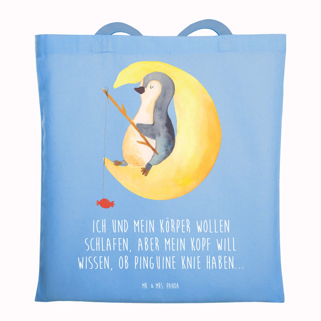 Tragetasche Pinguin Mond Beuteltasche, Beutel, Einkaufstasche, Jutebeutel, Stoffbeutel, Tasche, Shopper, Umhängetasche, Strandtasche, Schultertasche, Stofftasche, Tragetasche, Badetasche, Jutetasche, Einkaufstüte, Laptoptasche, Pinguin, Pinguine, Spruch, schlafen, Nachtruhe, Einschlafen, Schlafzimmer, Schlafstörungen, Gästezimmer