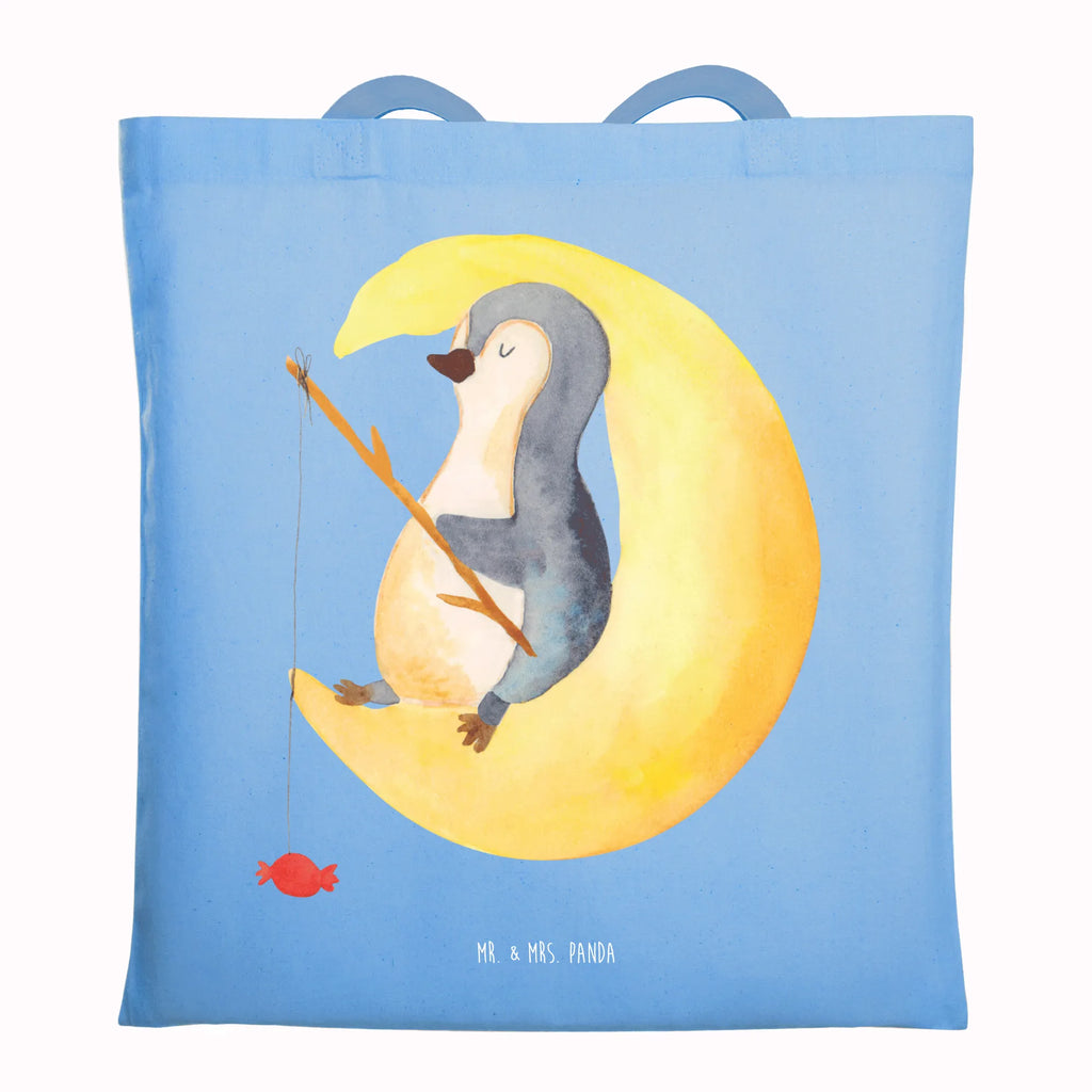 Tragetasche Pinguin Mond Beuteltasche, Beutel, Einkaufstasche, Jutebeutel, Stoffbeutel, Tasche, Shopper, Umhängetasche, Strandtasche, Schultertasche, Stofftasche, Tragetasche, Badetasche, Jutetasche, Einkaufstüte, Laptoptasche, Pinguin, Pinguine, Spruch, schlafen, Nachtruhe, Einschlafen, Schlafzimmer, Schlafstörungen, Gästezimmer