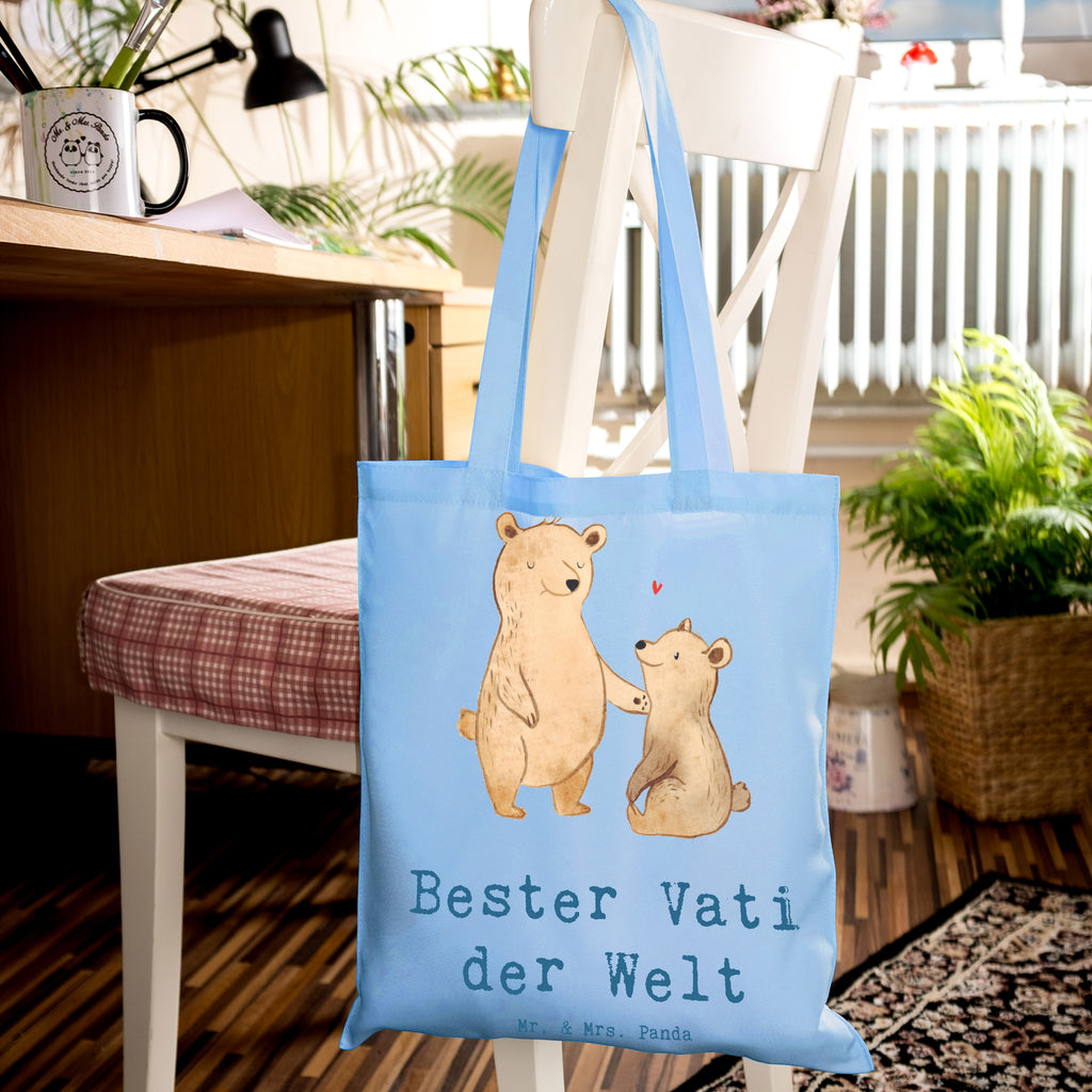 Tragetasche Bär Bester Vati der Welt Beuteltasche, Beutel, Einkaufstasche, Jutebeutel, Stoffbeutel, Tasche, Shopper, Umhängetasche, Strandtasche, Schultertasche, Stofftasche, Tragetasche, Badetasche, Jutetasche, Einkaufstüte, Laptoptasche, für, Dankeschön, Geschenk, Schenken, Geburtstag, Geburtstagsgeschenk, Geschenkidee, Danke, Bedanken, Mitbringsel, Freude machen, Geschenktipp, Vater, Papa, Dad, Daddy, Paps, Papi, Vati, Eltern, Geschenk Vater, Mann, Familie, Bester, Kleinigkeit