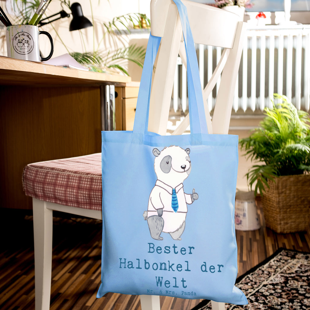 Tragetasche Panda Bester Halbonkel der Welt Beuteltasche, Beutel, Einkaufstasche, Jutebeutel, Stoffbeutel, Tasche, Shopper, Umhängetasche, Strandtasche, Schultertasche, Stofftasche, Tragetasche, Badetasche, Jutetasche, Einkaufstüte, Laptoptasche, für, Dankeschön, Geschenk, Schenken, Geburtstag, Geburtstagsgeschenk, Geschenkidee, Danke, Bedanken, Mitbringsel, Freude machen, Geschenktipp, Onkel, bester Onkel, Halbonkel, Stiefonkel, Stief, Stiefgeschwister, Familie, Kleinigkeit