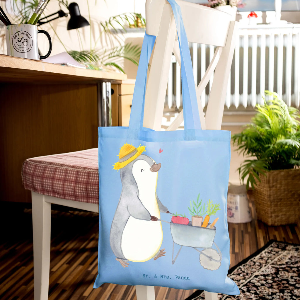 Tragetasche Pinguin Gartenarbeit Beuteltasche, Beutel, Einkaufstasche, Jutebeutel, Stoffbeutel, Tasche, Shopper, Umhängetasche, Strandtasche, Schultertasche, Stofftasche, Tragetasche, Badetasche, Jutetasche, Einkaufstüte, Laptoptasche, Geschenk, Sport, Sportart, Hobby, Schenken, Danke, Dankeschön, Auszeichnung, Gewinn, Sportler, Gartenarbeit, Urban gardening, Gärtnern, Gartenpflege