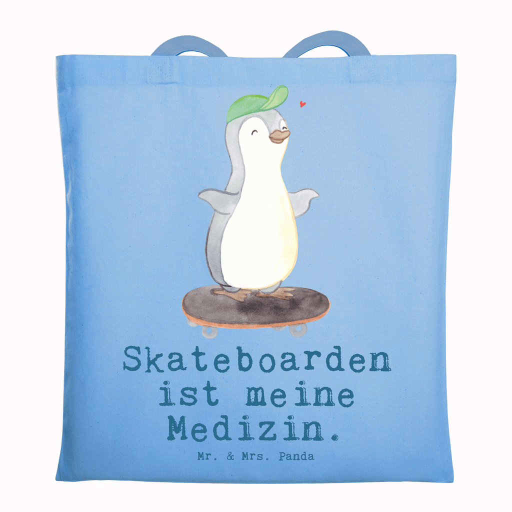 Tragetasche Pinguin Skateboarden Beuteltasche, Beutel, Einkaufstasche, Jutebeutel, Stoffbeutel, Tasche, Shopper, Umhängetasche, Strandtasche, Schultertasche, Stofftasche, Tragetasche, Badetasche, Jutetasche, Einkaufstüte, Laptoptasche, Geschenk, Sport, Sportart, Hobby, Schenken, Danke, Dankeschön, Auszeichnung, Gewinn, Sportler, Skateboarden, Skateboard fahren, Skaten, Skateboard, Skateplatz