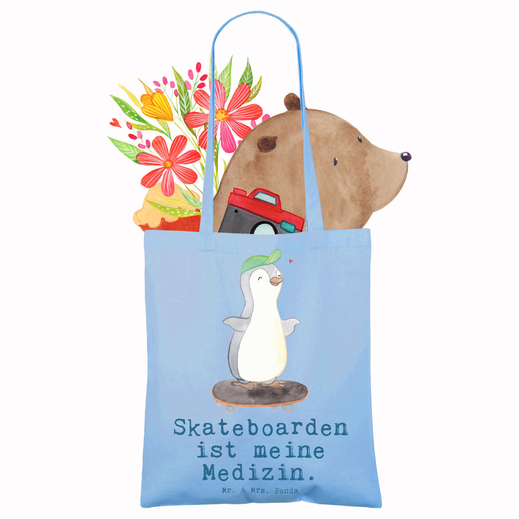 Tragetasche Pinguin Skateboarden Beuteltasche, Beutel, Einkaufstasche, Jutebeutel, Stoffbeutel, Tasche, Shopper, Umhängetasche, Strandtasche, Schultertasche, Stofftasche, Tragetasche, Badetasche, Jutetasche, Einkaufstüte, Laptoptasche, Geschenk, Sport, Sportart, Hobby, Schenken, Danke, Dankeschön, Auszeichnung, Gewinn, Sportler, Skateboarden, Skateboard fahren, Skaten, Skateboard, Skateplatz