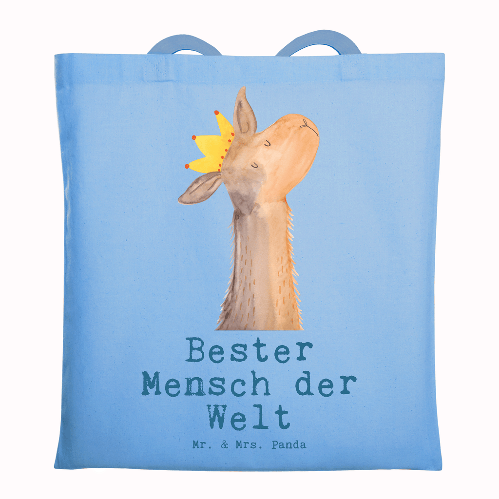 Tragetasche Lama Bester Mensch der Welt Beuteltasche, Beutel, Einkaufstasche, Jutebeutel, Stoffbeutel, Tasche, Shopper, Umhängetasche, Strandtasche, Schultertasche, Stofftasche, Tragetasche, Badetasche, Jutetasche, Einkaufstüte, Laptoptasche, für, Dankeschön, Geschenk, Schenken, Geburtstag, Geburtstagsgeschenk, Geschenkidee, Danke, Bedanken, Mitbringsel, Freude machen, Geschenktipp, Lieblingsmensch, Liebling, Lieblings Mensch, tollster Mensch, Vorbild, Partner, Ehemann, Ehefrau, Liebe, Valentinstag