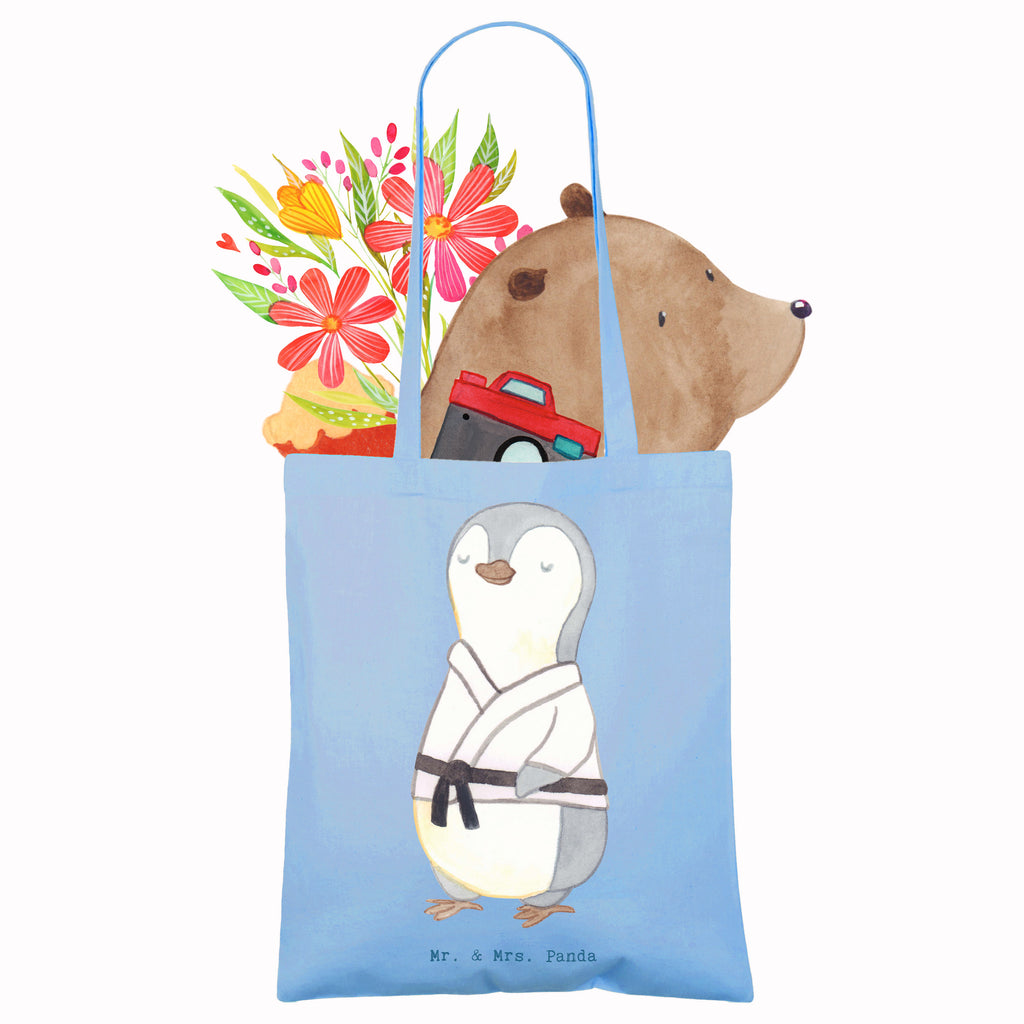 Tragetasche Pinguin Karate Beuteltasche, Beutel, Einkaufstasche, Jutebeutel, Stoffbeutel, Tasche, Shopper, Umhängetasche, Strandtasche, Schultertasche, Stofftasche, Tragetasche, Badetasche, Jutetasche, Einkaufstüte, Laptoptasche, Geschenk, Sport, Sportart, Hobby, Schenken, Danke, Dankeschön, Auszeichnung, Gewinn, Sportler, Karate, Kampfsportart, Selbstverteidigung, Kampfkunst, Karate Verein