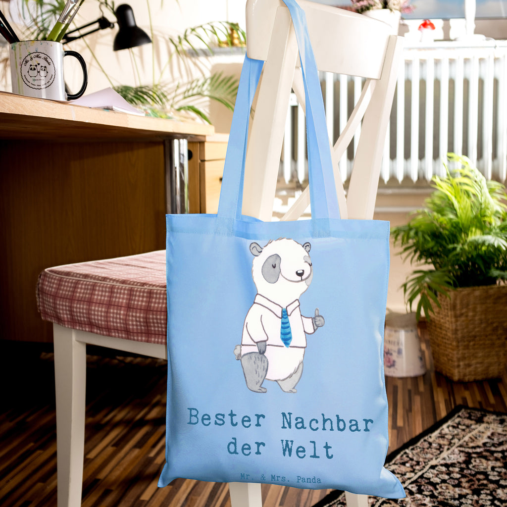 Tragetasche Panda Bester Nachbar der Welt Beuteltasche, Beutel, Einkaufstasche, Jutebeutel, Stoffbeutel, Tasche, Shopper, Umhängetasche, Strandtasche, Schultertasche, Stofftasche, Tragetasche, Badetasche, Jutetasche, Einkaufstüte, Laptoptasche, für, Dankeschön, Geschenk, Schenken, Geburtstag, Geburtstagsgeschenk, Geschenkidee, Danke, Bedanken, Mitbringsel, Freude machen, Geschenktipp, Nachbar, Nachbarn, Nachbarschaft, Freund, Angrenzer, Anwohner, Bewohner, Freundschaft