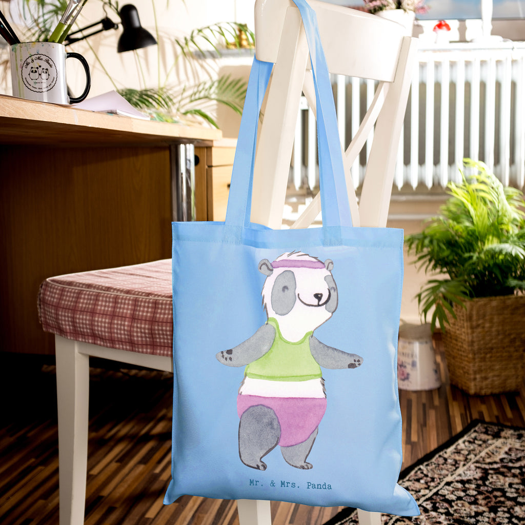 Tragetasche Panda Aerobic Beuteltasche, Beutel, Einkaufstasche, Jutebeutel, Stoffbeutel, Tasche, Shopper, Umhängetasche, Strandtasche, Schultertasche, Stofftasche, Tragetasche, Badetasche, Jutetasche, Einkaufstüte, Laptoptasche, Geschenk, Sport, Sportart, Hobby, Schenken, Danke, Dankeschön, Auszeichnung, Gewinn, Sportler, Aerobic, Aerobic Fitness, Fitnessstudio