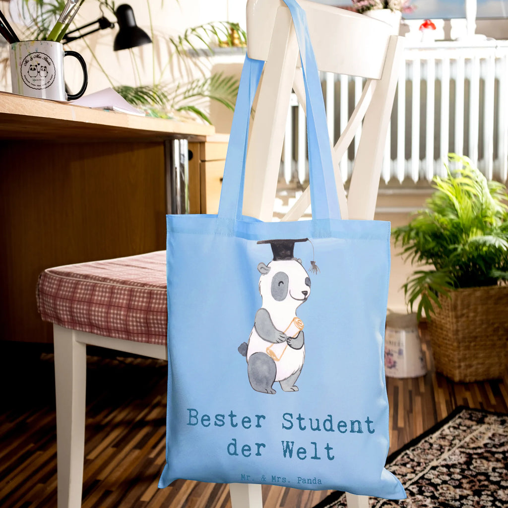 Tragetasche Panda Bester Student der Welt Beuteltasche, Beutel, Einkaufstasche, Jutebeutel, Stoffbeutel, Tasche, Shopper, Umhängetasche, Strandtasche, Schultertasche, Stofftasche, Tragetasche, Badetasche, Jutetasche, Einkaufstüte, Laptoptasche, für, Dankeschön, Geschenk, Schenken, Geburtstag, Geburtstagsgeschenk, Geschenkidee, Danke, Bedanken, Mitbringsel, Freude machen, Geschenktipp, Student, Studium, Sohn, Spaß, Musterschüler, lustig, Studienabschluss, witzig, Universität, Abschluss, Alumni, Uni, Studenten, Hochschule