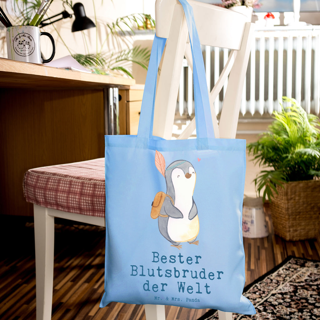 Tragetasche Pinguin Bester Blutsbruder der Welt Beuteltasche, Beutel, Einkaufstasche, Jutebeutel, Stoffbeutel, Tasche, Shopper, Umhängetasche, Strandtasche, Schultertasche, Stofftasche, Tragetasche, Badetasche, Jutetasche, Einkaufstüte, Laptoptasche, für, Dankeschön, Geschenk, Schenken, Geburtstag, Geburtstagsgeschenk, Geschenkidee, Danke, Bedanken, Mitbringsel, Freude machen, Geschenktipp, Blutsbruder, Blutsgeschwister, Freund, Brüder, Geschwister, Bruderherz, Brother, Familie, Kleinigkeit, Bester, Sido