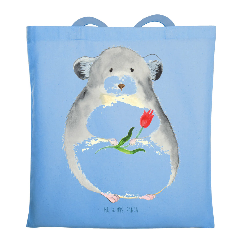 Tragetasche Chinchilla mit Blume Beuteltasche, Beutel, Einkaufstasche, Jutebeutel, Stoffbeutel, Tasche, Shopper, Umhängetasche, Strandtasche, Schultertasche, Stofftasche, Tragetasche, Badetasche, Jutetasche, Einkaufstüte, Laptoptasche, Tiermotive, Gute Laune, lustige Sprüche, Tiere, Chinchilla, Chinchillas, Liebeskummer, Kummer, Depressionen, traurig sein, Chaos, Glücklichsein, Büro, Büroalltag