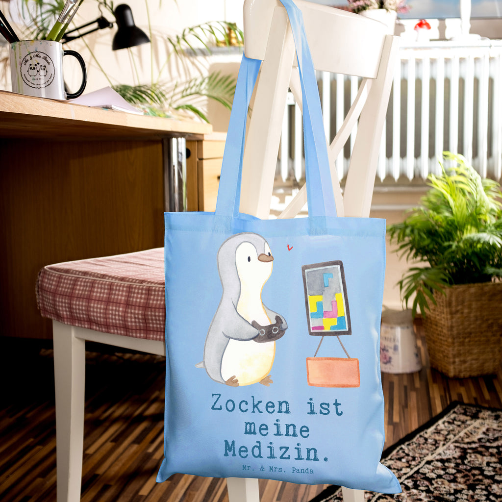 Tragetasche Pinguin Zocken Beuteltasche, Beutel, Einkaufstasche, Jutebeutel, Stoffbeutel, Tasche, Shopper, Umhängetasche, Strandtasche, Schultertasche, Stofftasche, Tragetasche, Badetasche, Jutetasche, Einkaufstüte, Laptoptasche, Geschenk, Sport, Sportart, Hobby, Schenken, Danke, Dankeschön, Auszeichnung, Gewinn, Sportler, Zocken, Gaming, Videospiele, Videogames