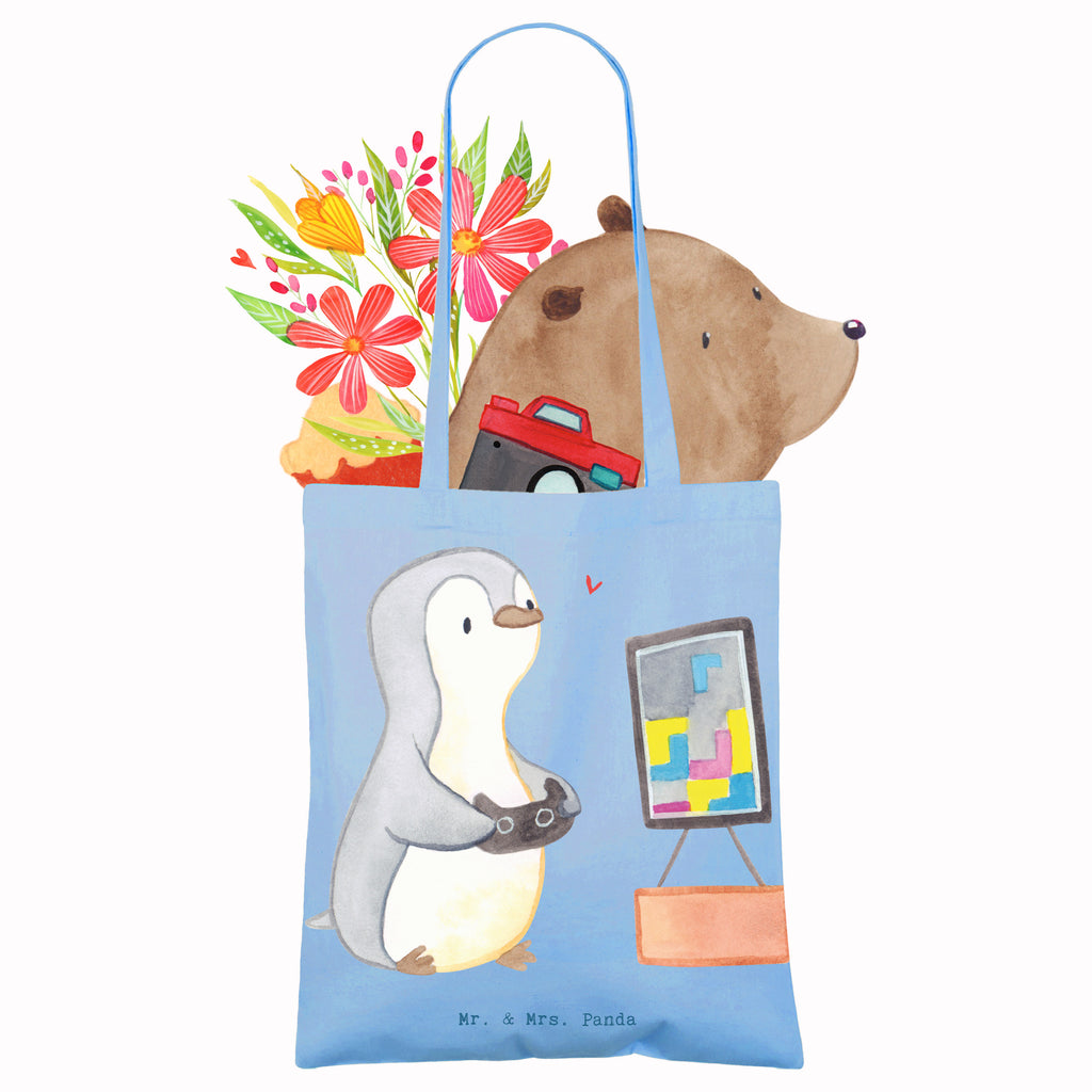 Tragetasche Pinguin Zocken Beuteltasche, Beutel, Einkaufstasche, Jutebeutel, Stoffbeutel, Tasche, Shopper, Umhängetasche, Strandtasche, Schultertasche, Stofftasche, Tragetasche, Badetasche, Jutetasche, Einkaufstüte, Laptoptasche, Geschenk, Sport, Sportart, Hobby, Schenken, Danke, Dankeschön, Auszeichnung, Gewinn, Sportler, Zocken, Gaming, Videospiele, Videogames