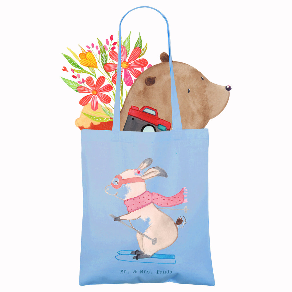 Tragetasche Hase Skifahren Beuteltasche, Beutel, Einkaufstasche, Jutebeutel, Stoffbeutel, Tasche, Shopper, Umhängetasche, Strandtasche, Schultertasche, Stofftasche, Tragetasche, Badetasche, Jutetasche, Einkaufstüte, Laptoptasche, Geschenk, Sport, Sportart, Hobby, Schenken, Danke, Dankeschön, Auszeichnung, Gewinn, Sportler, Ski fahren, Skifahren, Skisport, Skiwettbewerb, Skirennen